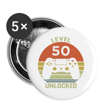 Level 50 Unlocked 50 Ans Anniversaire Cadeau - Lot de 5 grands badges (56 mm) - blanc - Devant