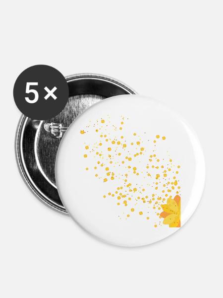 gelbe Blume - Buttons groß 56 mm (5er Pack) - Weiß