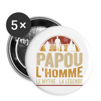 Papou L'homme Le Mythe La Légende Vintage Papou - Lot de 5 grands badges (56 mm) - blanc - Devant