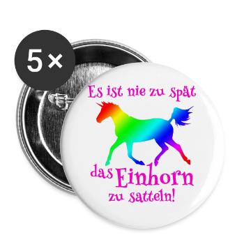 Einhorn satteln - Buttons groß 56 mm (5er Pack) - Weiß - Vorne