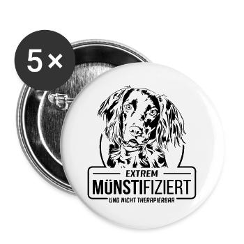 MÜNSTIFIZIERT Kleiner Münsterländer Hunde Wilsigns - Buttons groß 56 mm (5er Pack) - Weiß - Vorne