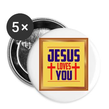 Jesus Loves You - Buttons large 2.2''/56 mm (5-pack) - white - Front