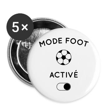 Humour - Mode foot activé - Lot de 5 grands badges (56 mm) - blanc - Devant