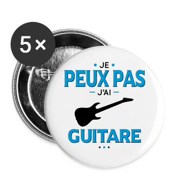 Je peux pas j'ai guitare - Lot de 5 grands badges (56 mm) - blanc - Devant