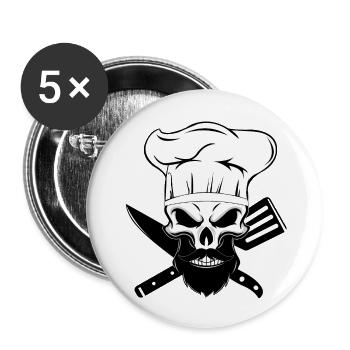 koch bart skelett backen bärtig menschliches chef - Buttons groß 56 mm (5er Pack) - Weiß - Vorne