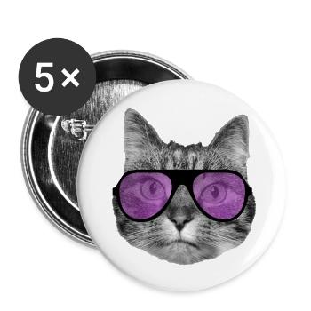 Katze mit cooler rosa Sonnenbrille - Buttons groß 56 mm (5er Pack) - Weiß - Vorne