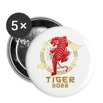 Frohes Chinesisches Neujahr 2022 - Sternzeichen - Buttons groß 56 mm (5er Pack) - Weiß - Vorne