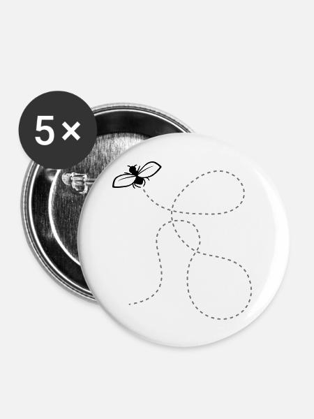 Fliege Gestrichelte Linie - Buttons groß 56 mm (5er Pack) - Weiß