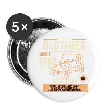 60. Geburtstag Oldtimer 1962, Geschenk - Buttons groß 56 mm (5er Pack) - Weiß - Vorne