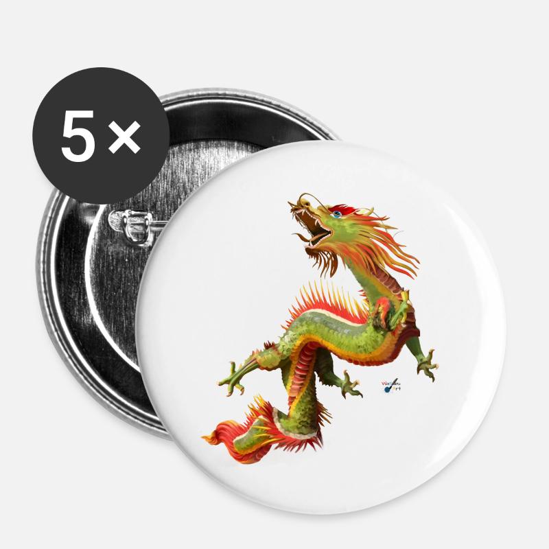 Chinese Dragon - Buttons large 2.2''/56 mm (5-pack) - white