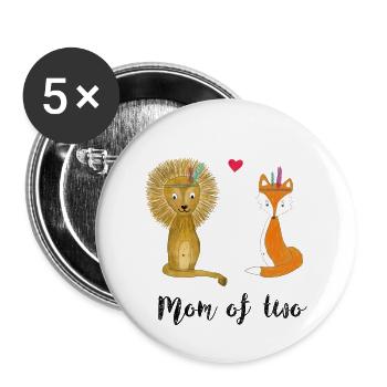 Mom of two - Buttons groß 56 mm (5er Pack) - Weiß - Vorne