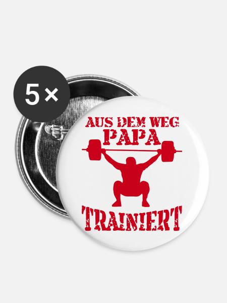 Papa Trainiert - Buttons groß 56 mm (5er Pack) - Weiß