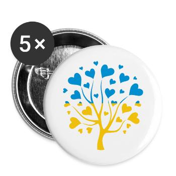 Ukrainian flag in the shape of a tree of love - Buttons large 2.2''/56 mm (5-pack) - white - Front