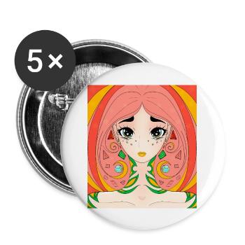 Redhead Anime Manga Girl - Buttons groß 56 mm (5er Pack) - Weiß - Vorne