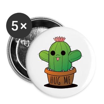 Lustiger Kaktus HUG ME - Buttons groß 56 mm (5er Pack) - Weiß - Vorne