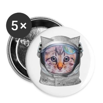 Cat in space - Buttons large 2.2''/56 mm (5-pack) - white - Front