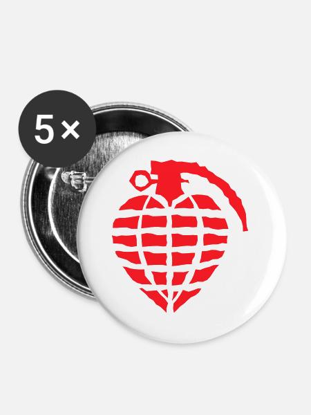Herzgranaten-Liebe - Buttons groß 56 mm (5er Pack) - Weiß