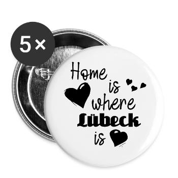 Zuhause in Lübeck - Home is where Lübeck is - Buttons groß 56 mm (5er Pack) - Weiß - Vorne