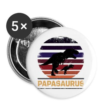Papasaurus Vater Dinosaurier Familien Papa - Buttons groß 56 mm (5er Pack) - Weiß - Vorne