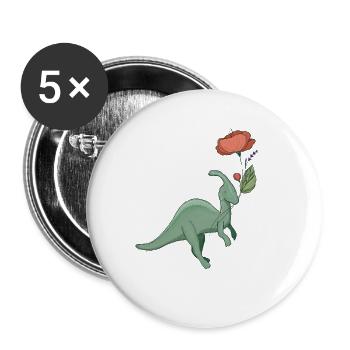 süßer Dinosaurier mit Blume - Buttons groß 56 mm (5er Pack) - Weiß - Vorne