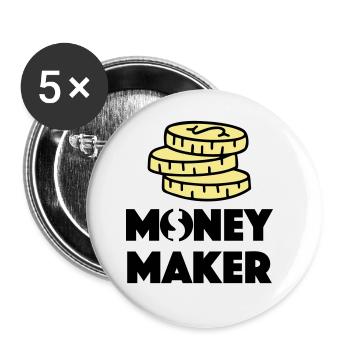 GELD MACHEN AKTIE BÖRSE GOLD LIEBE LIEBEN MOTIVE - Buttons groß 56 mm (5er Pack) - Weiß - Vorne