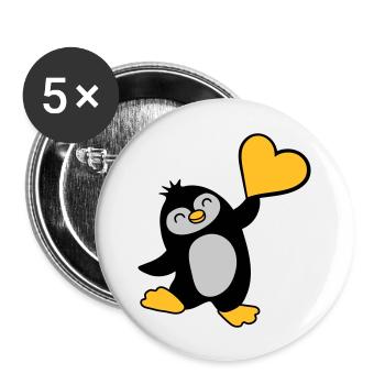 Freundlicher Pinguin zeigt Herz - Buttons groß 56 mm (5er Pack) - Weiß - Vorne
