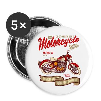 RETRO POWER MOTORRAD CAFERACER BIKER RIDER MOTIV - Buttons groß 56 mm (5er Pack) - Weiß - Vorne
