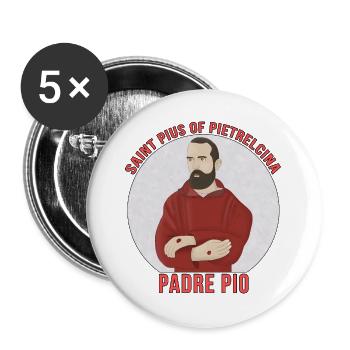 Heiliger Pius von Pietrelcina Padre Pio - Buttons groß 56 mm (5er Pack) - Weiß - Vorne