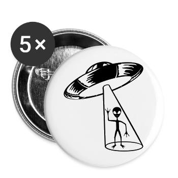 Strahl Ufo Alien winkt - Buttons groß 56 mm (5er Pack) - Weiß - Vorne
