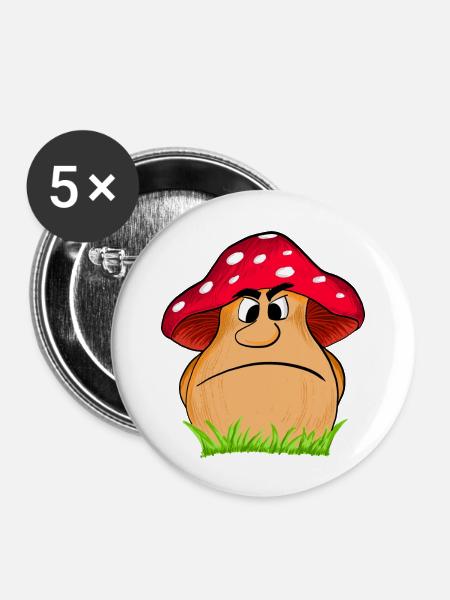 Angry Mushroom - Buttons groß 56 mm (5er Pack) - Weiß