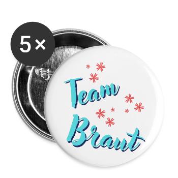 Team Braut 2023 - Buttons groß 56 mm (5er Pack) - Weiß - Vorne