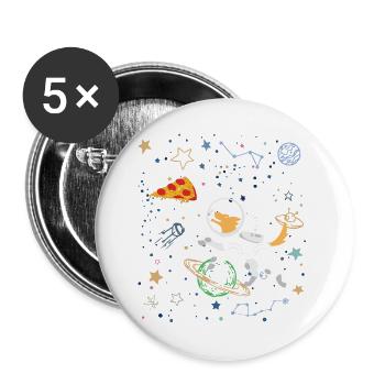 Cartoon Astronaut with Space and Pizza - Buttons large 2.2''/56 mm (5-pack) - white - Front