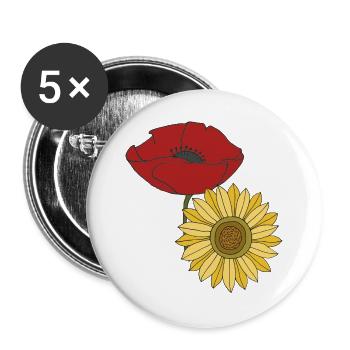 mohn sonnenblume - Buttons groß 56 mm (5er Pack) - Weiß - Vorne