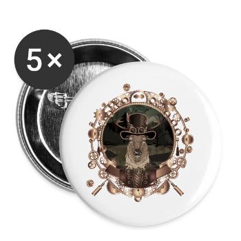 Steampunk deer portrait in antique frame - Buttons large 2.2''/56 mm (5-pack) - white - Front