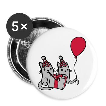 Anniversaire Chats 2 Amis - Lot de 5 grands badges (56 mm) - blanc - Devant