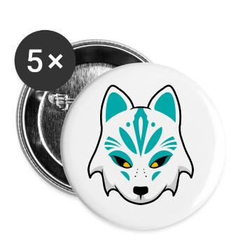 Teal Wolf Maske - Buttons groß 56 mm (5er Pack) - Weiß - Vorne