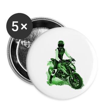 Motorcyclist Nakedbike green - Buttons large 2.2''/56 mm (5-pack) - white - Front