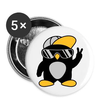 Cooler Pinguin Peace Handzeichen - Buttons groß 56 mm (5er Pack) - Weiß - Vorne
