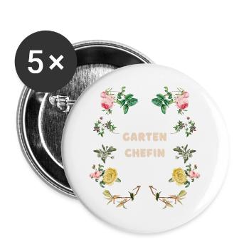 Garten Chefin Blumen Design - Buttons groß 56 mm (5er Pack) - Weiß - Vorne