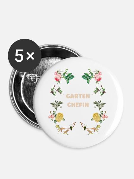 Garten Chefin Blumen Design - Buttons groß 56 mm (5er Pack) - Weiß
