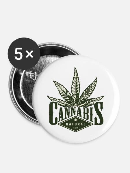 Cannabis Logo Natural 420 - Buttons groß 56 mm (5er Pack) - Weiß