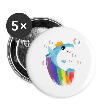 Rainbow Shark - Buttons large 2.2''/56 mm (5-pack) - white - Front