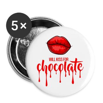 Will kiss for chocolate (dark) - Buttons large 2.2''/56 mm (5-pack) - white - Front