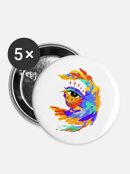 Bunter Vogel - Buttons groß 56 mm (5er Pack) - Weiß