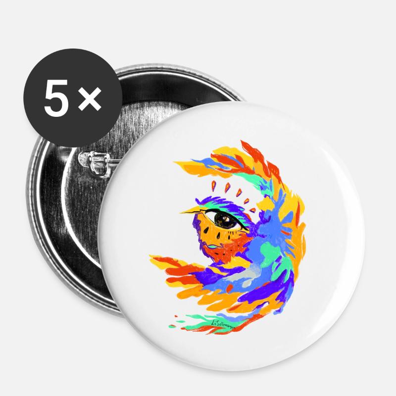 Colorful bird - Buttons large 2.2''/56 mm (5-pack) - white