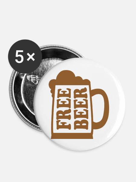 Freibier - Buttons groß 56 mm (5er Pack) - Weiß