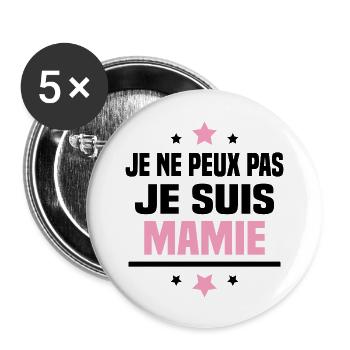 Je ne peux pas je suis mamie / Cadeau grand-mère - Lot de 5 grands badges (56 mm) - blanc - Devant