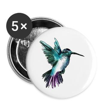 Süßer, hangemalter, blauer Kolibri - Buttons groß 56 mm (5er Pack) - Weiß - Vorne