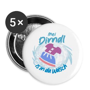 Verspieltes Dirndl Design mit Waschmaschine - Buttons groß 56 mm (5er Pack) - Weiß - Vorne