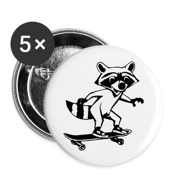 Waschbär Skateboard Lustig Geschenkidee - Buttons groß 56 mm (5er Pack) - Weiß - Vorne